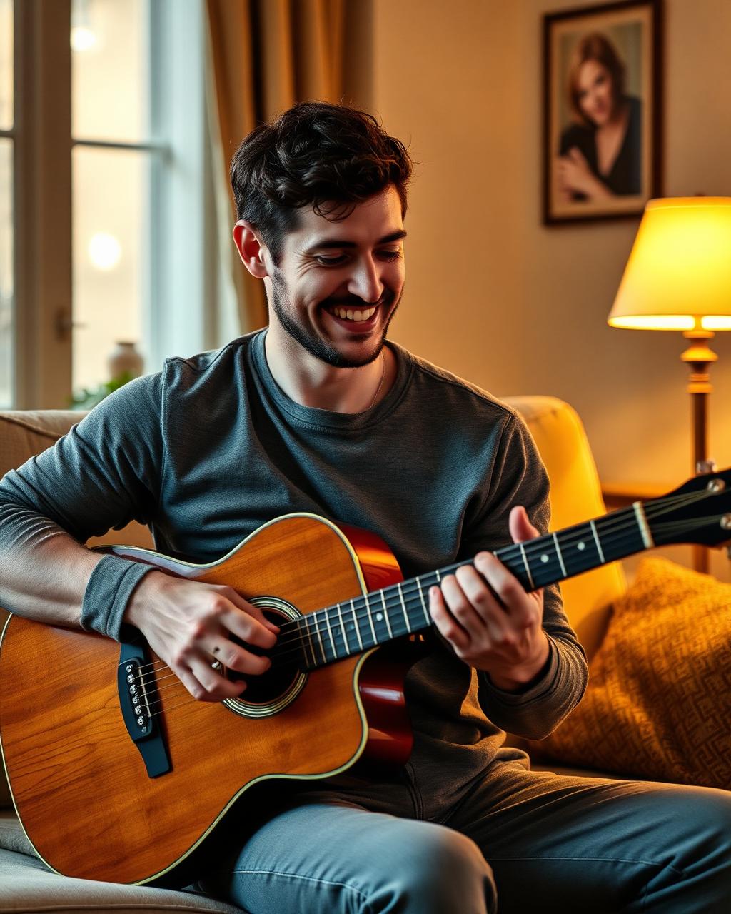 Joe playing guitar at home